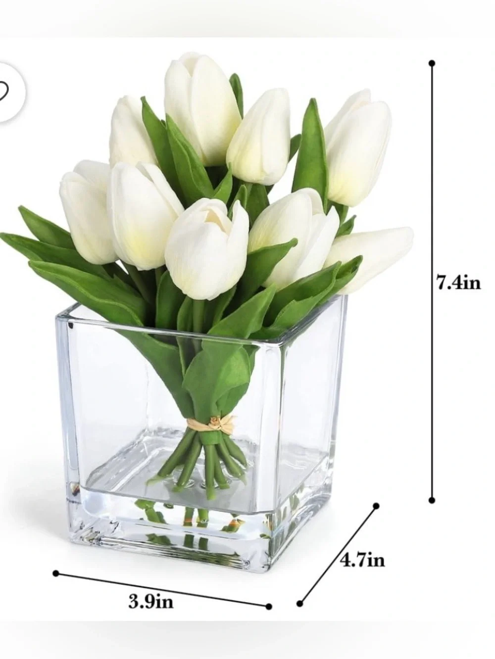 White Tulip Bouquet in Square Glass Vase - Home Accents